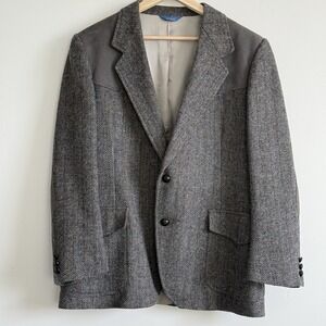Pendleton‎ Wool Blazer 44 Herringbone Elbow Patch Gray Sport Coat USA